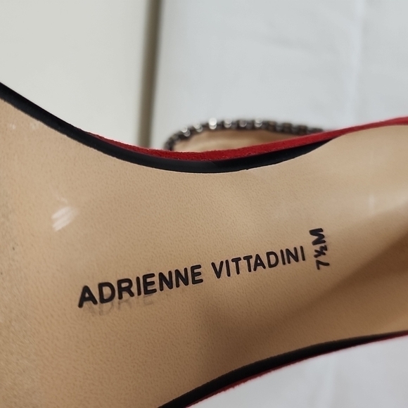 New Adrienne Vittadini Gracy Red Leather Embellished Stiletto Sandal Size 7.5M - Picture 10 of 11